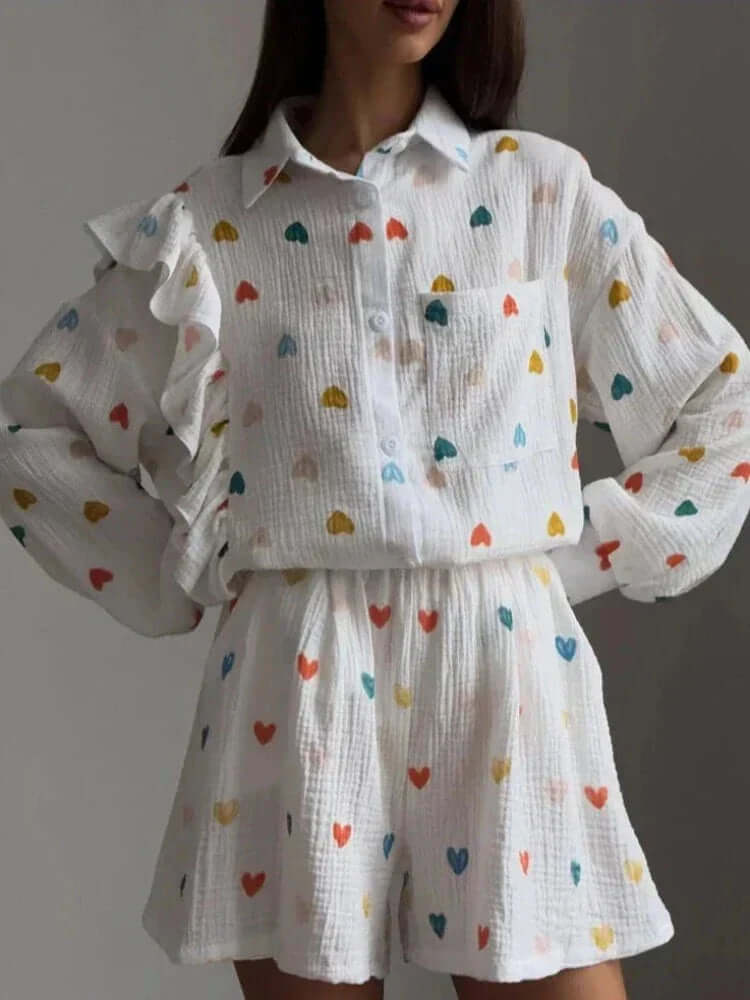 Women's Ruffled Blouse & Shorts Co-ord Set