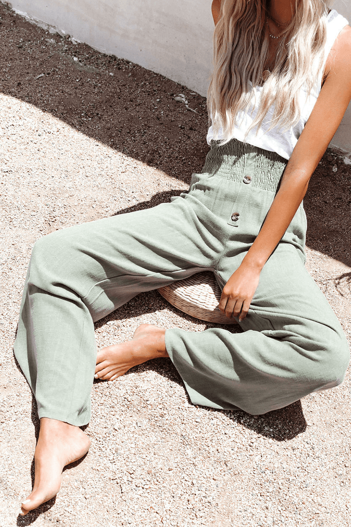 Women's Wide Leg Trousers with Button Closure