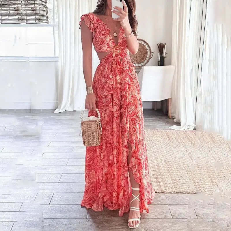 Women's Floral V-Neck Midi Dress