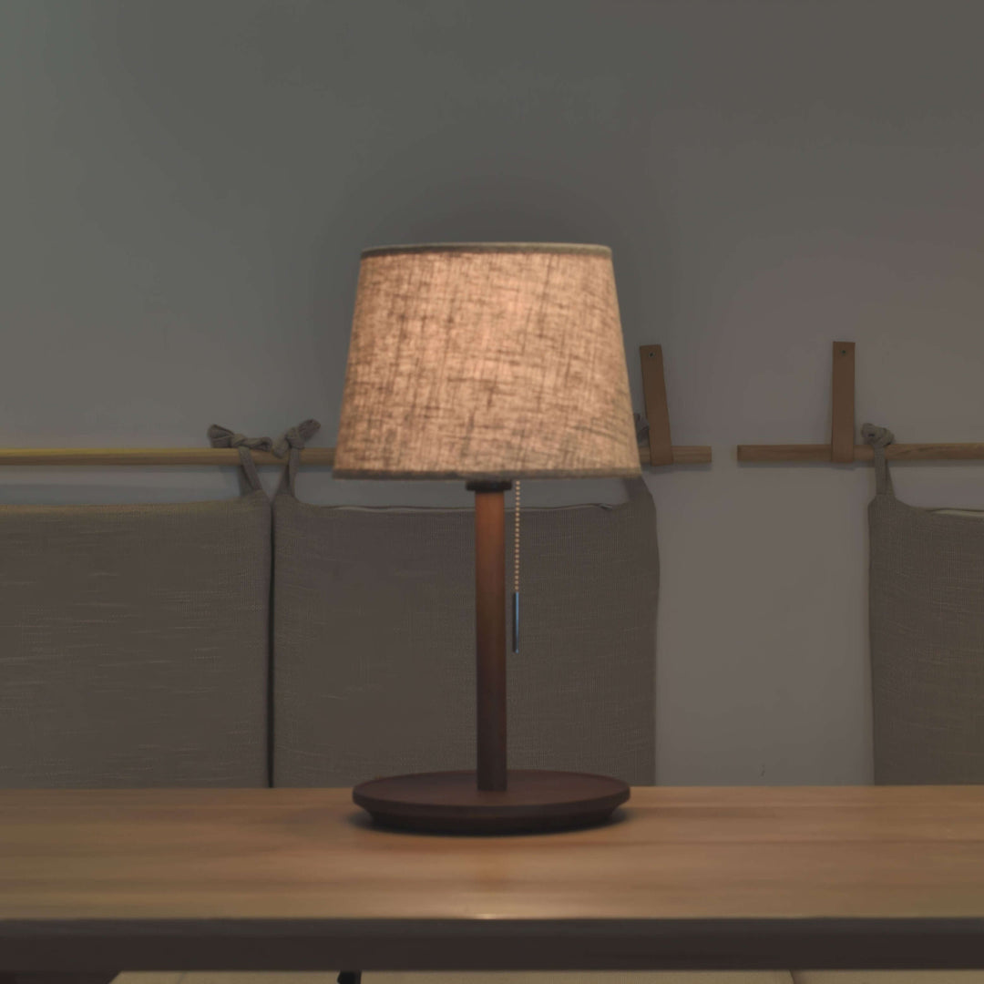 Nordic Walnut Wood Table Lamp with Fabric Shade