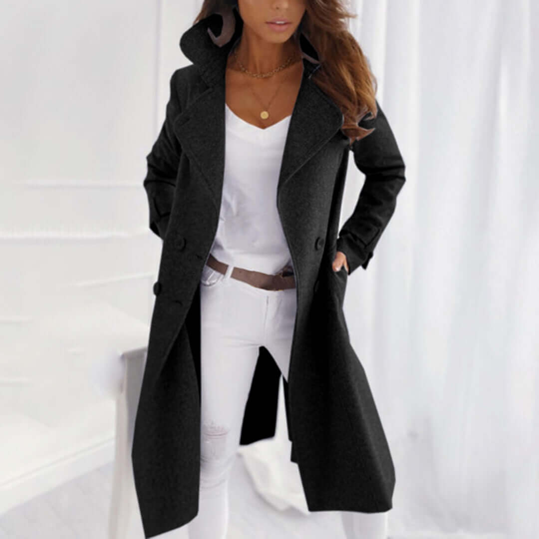 Women's Mid-Length Fleece Trench Coat