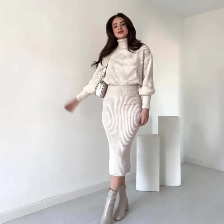 Women's Ribbed Sweater Dress - Elegant Fall/Winter