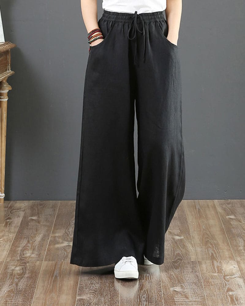 Women's Wide Leg Drawstring Casual Trousers