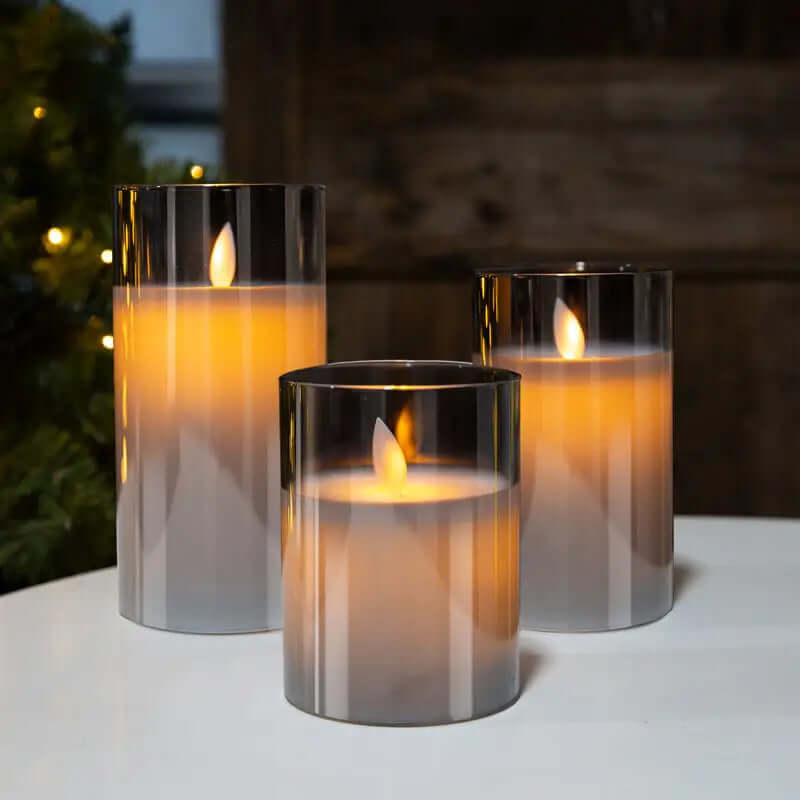 Set of 3 Realistic LED Flameless Candles with Glass Casing