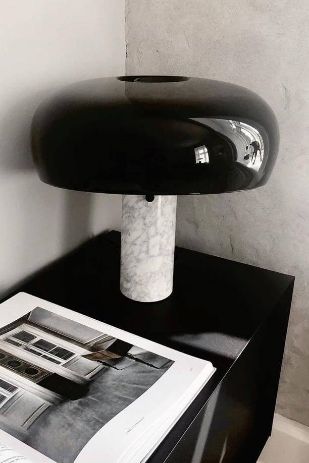 Carrara Marble Table Lamp with Glazed Metal Reflector