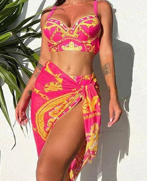 Women's High-Waisted Bohemian Bikini Set with Cover-Up