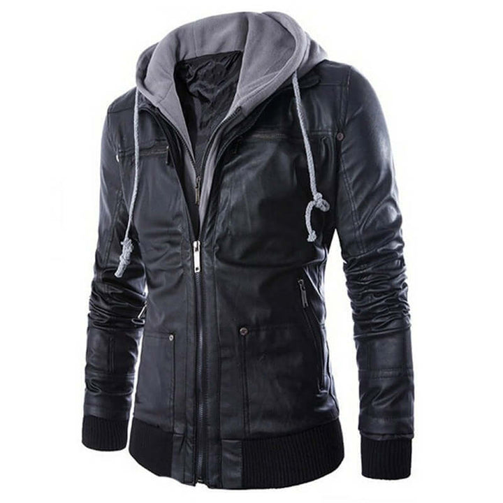 Men's Versatile Faux Leather Hooded Jacket