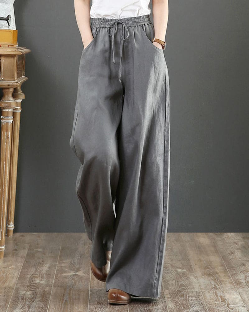 Women's Wide Leg Drawstring Casual Trousers