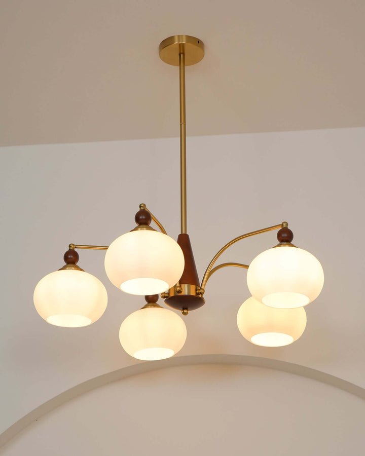 Retro Wood & Brass Chandelier