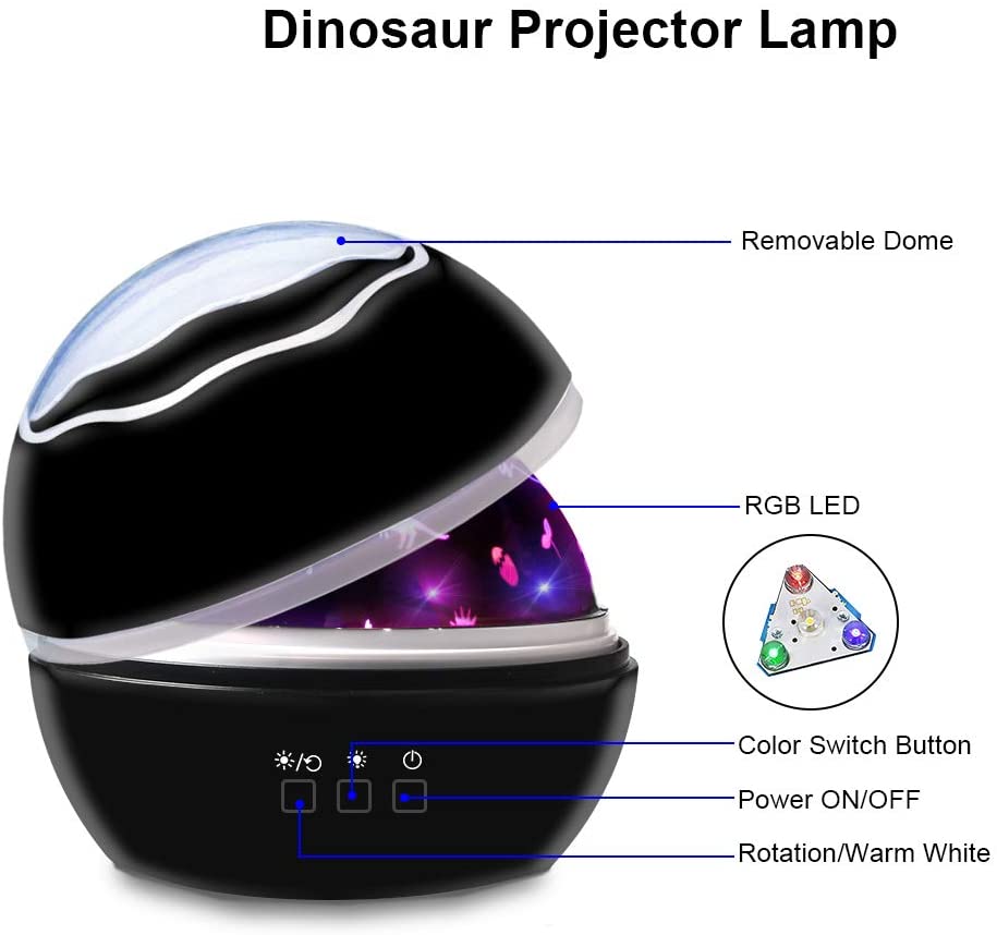Gift for Kids: Engaging dinosaur projector night light, a fun dino lamp for children's bedrooms & imaginative play.