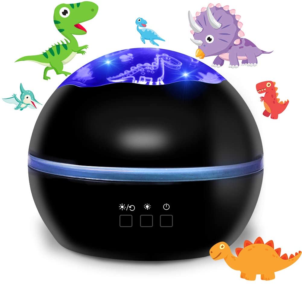 Kids' Dino Night Light: Vibrant dinosaur projection lamp transforming children's room into a prehistoric adventure.