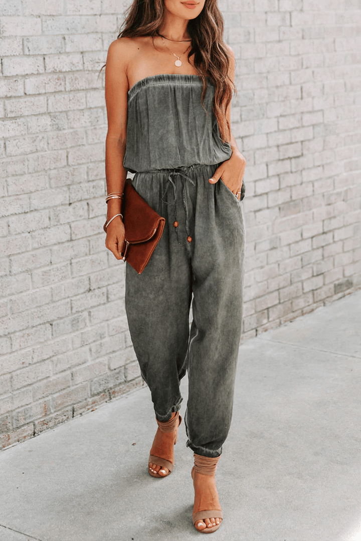 Women's Strapless Drawstring Jumpsuit