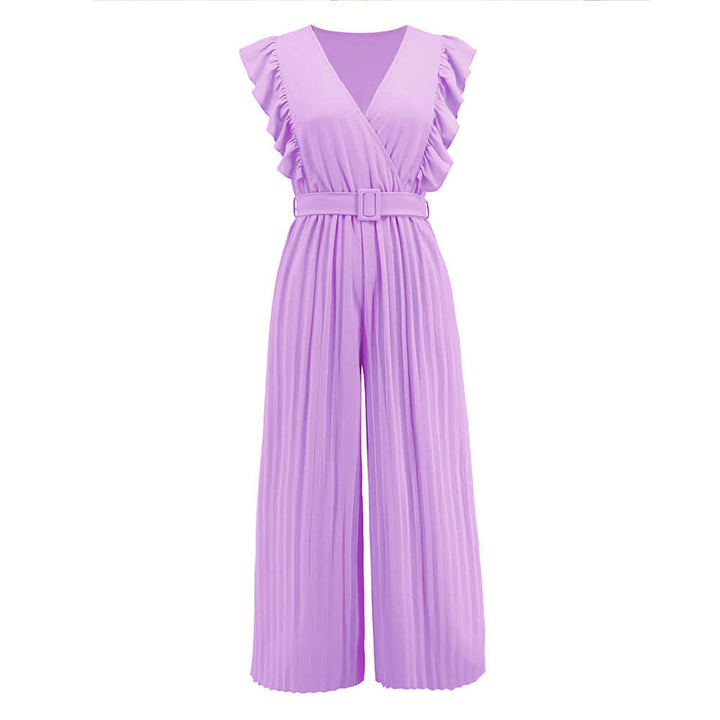 Women's Ruffled V-Neck Jumpsuit with Belt