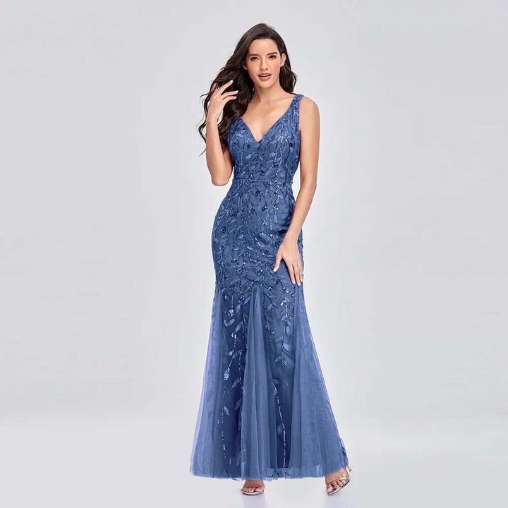 Sequin Embellished Sleeveless Maxi Evening Gown