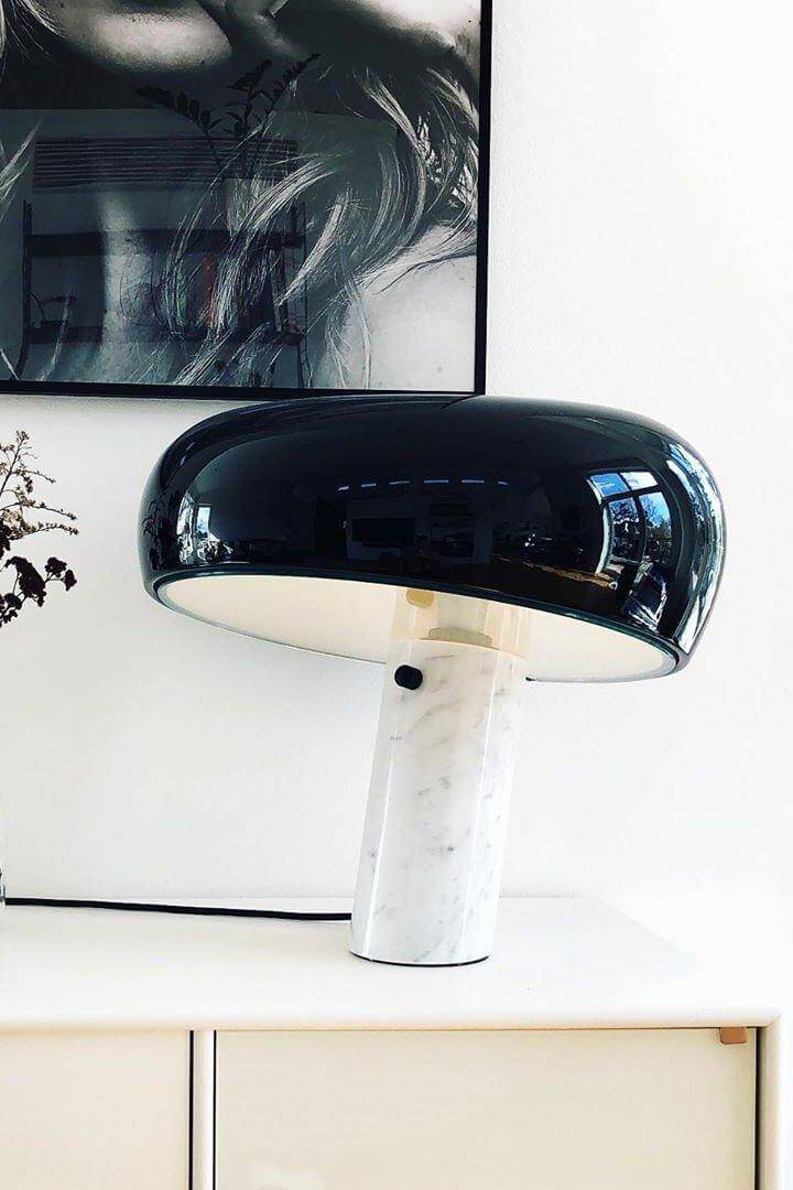 Carrara Marble Table Lamp with Glazed Metal Reflector