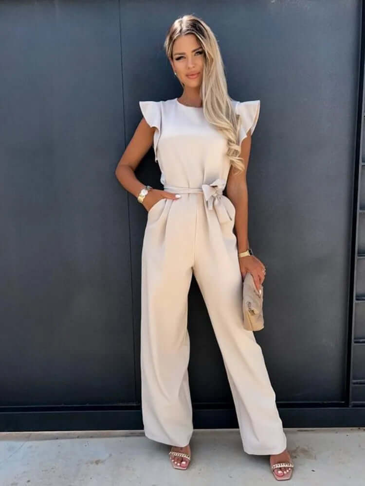 Women's Wide-Leg Jumpsuit with Ruffled Sleeves
