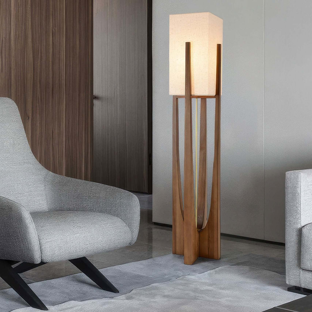 Adjustable Wooden Floor Lamp with Fabric Shade