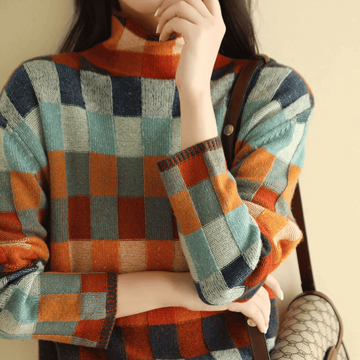 Women's Patchwork Cashmere Turtleneck Sweater