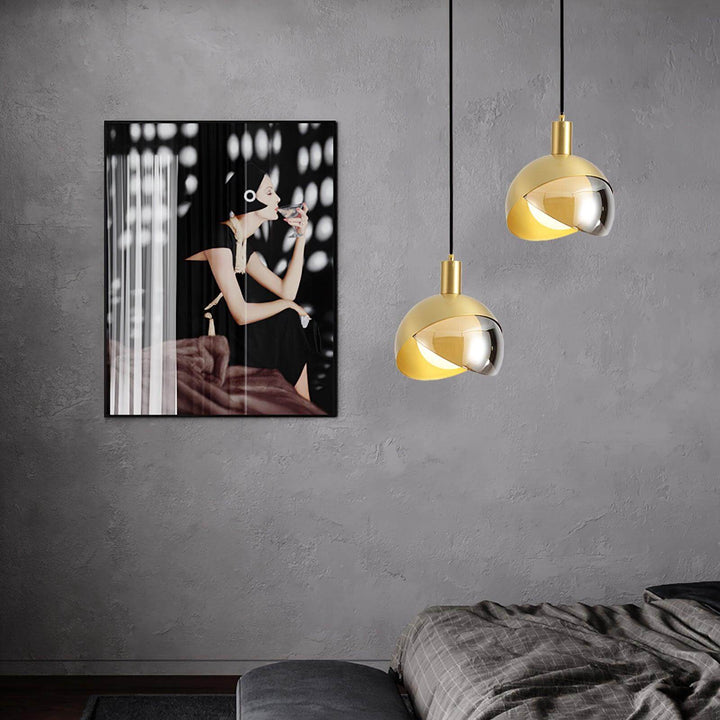 Adjustable Metal Pendant Light with Glass Shade