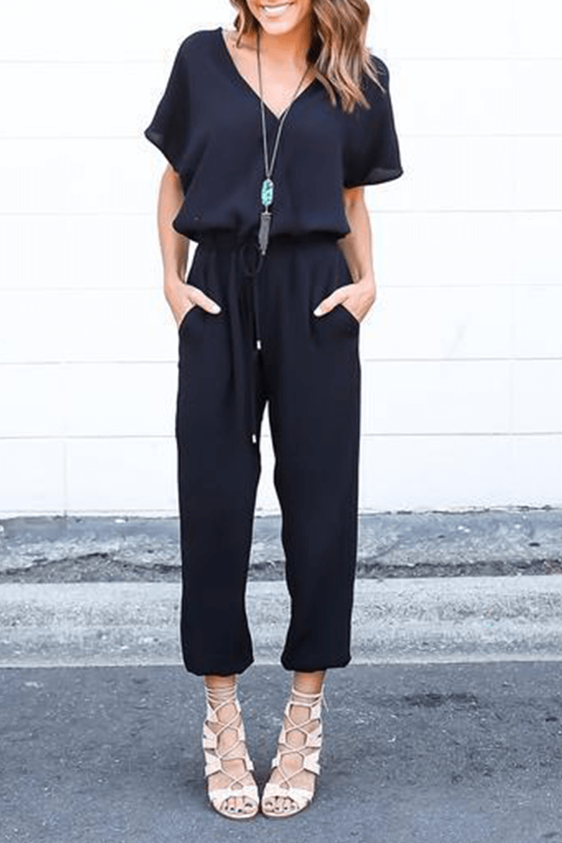 Women's Elegant V-Neck Crossed-Strap Jumpsuit