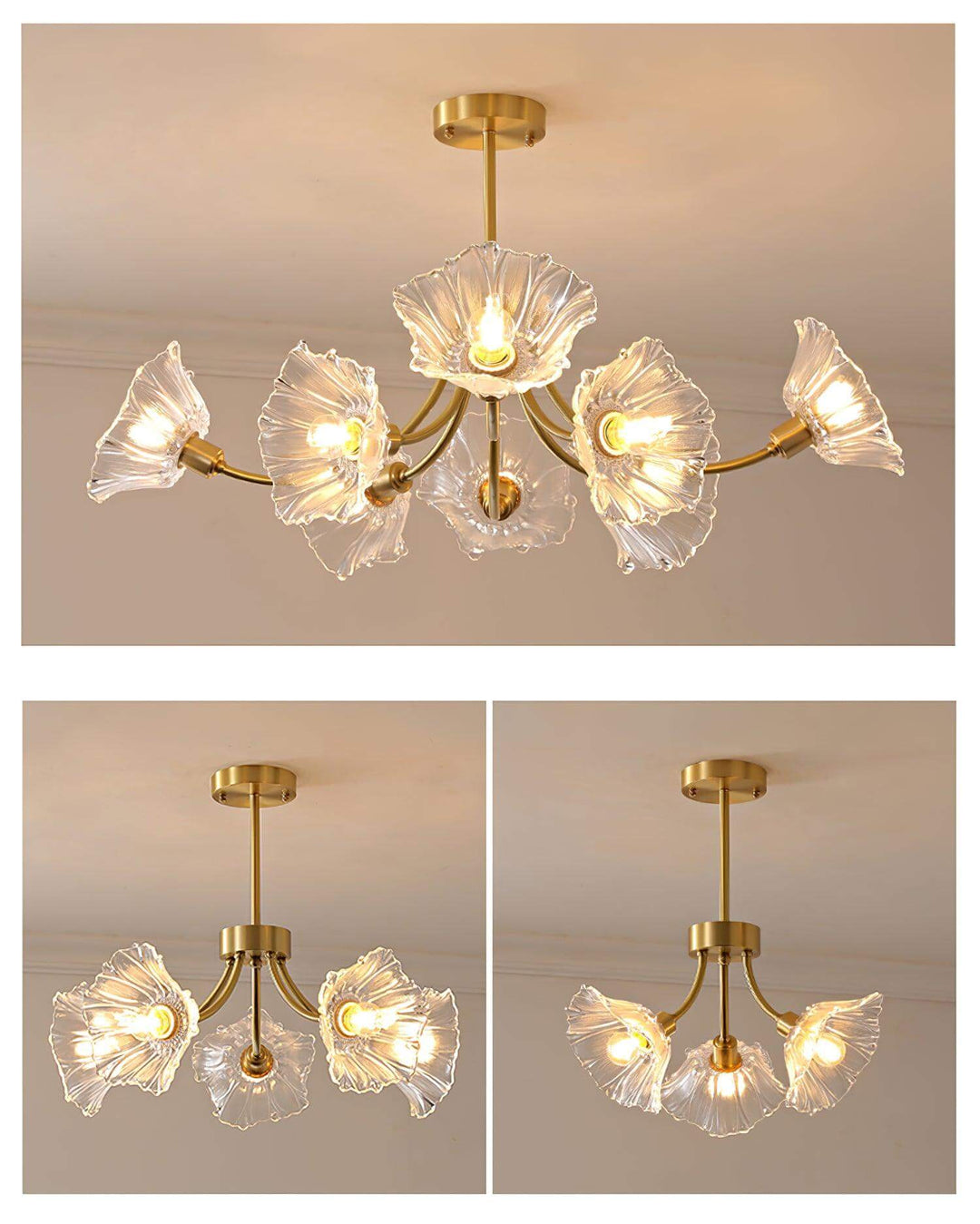 Floral Glass Chandelier, Elegant Lighting Fixture