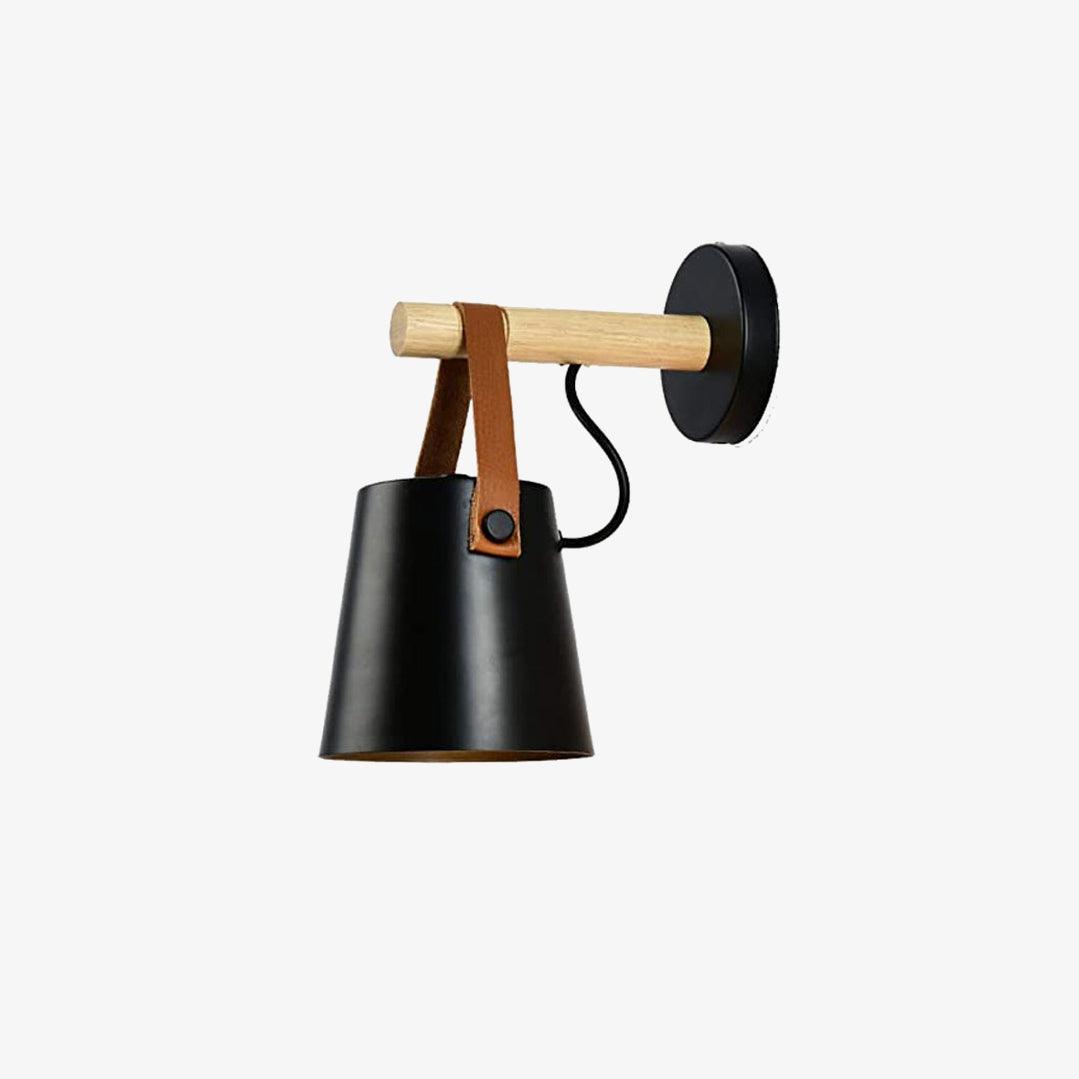 Conical Wooden Wall Light with Leather Strap