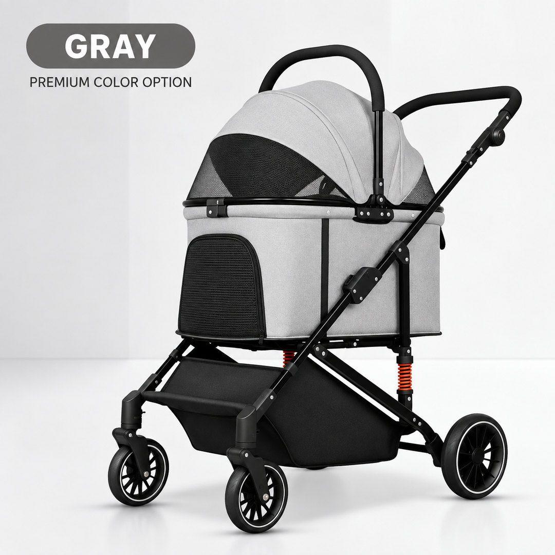 Easy-Fold Dog Stroller with Detachable Basket for Small Dogs