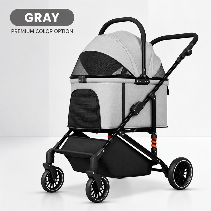 Easy-Fold Dog Stroller with Detachable Basket for Small Dogs