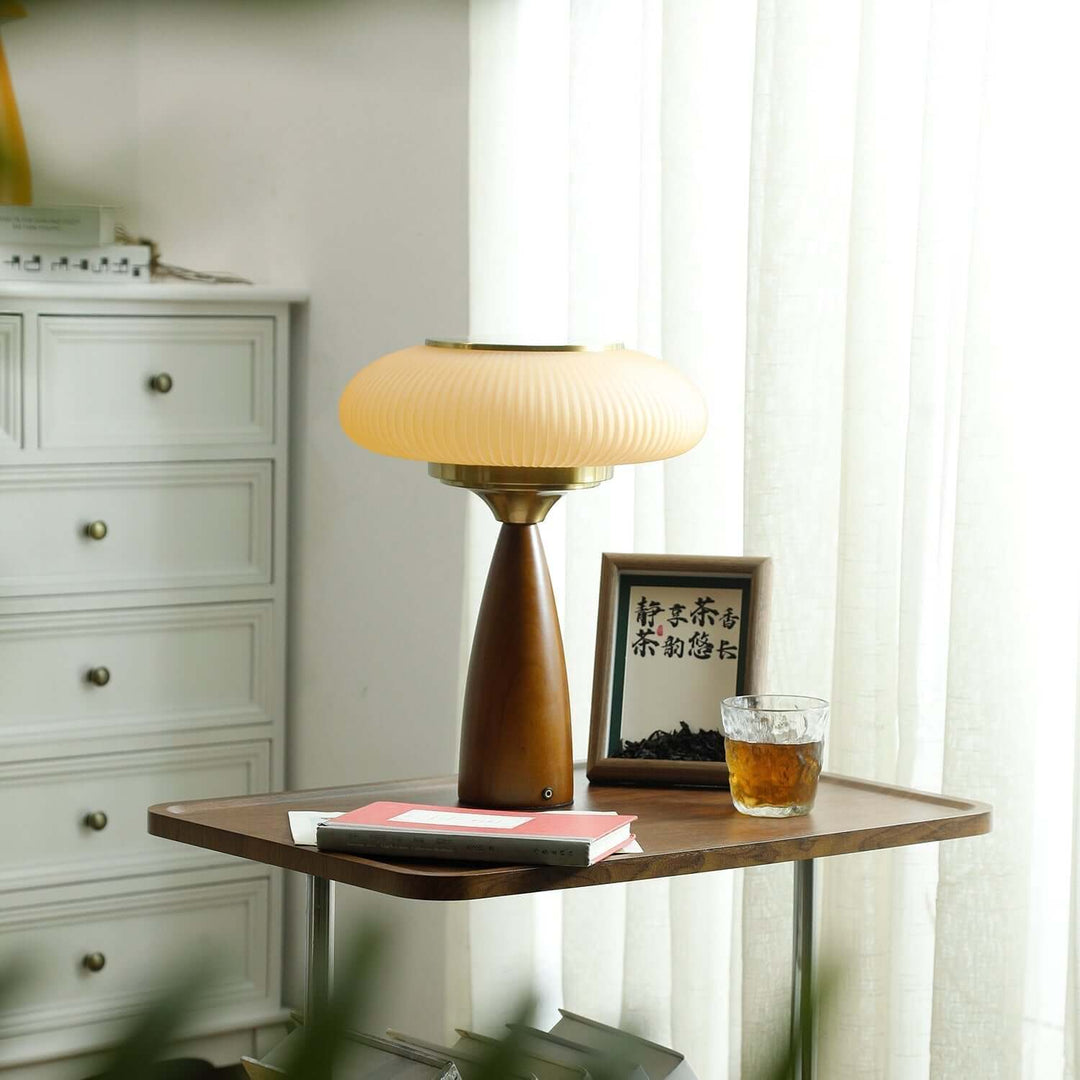 Wooden Table Lamp with Glass Shade 30cm