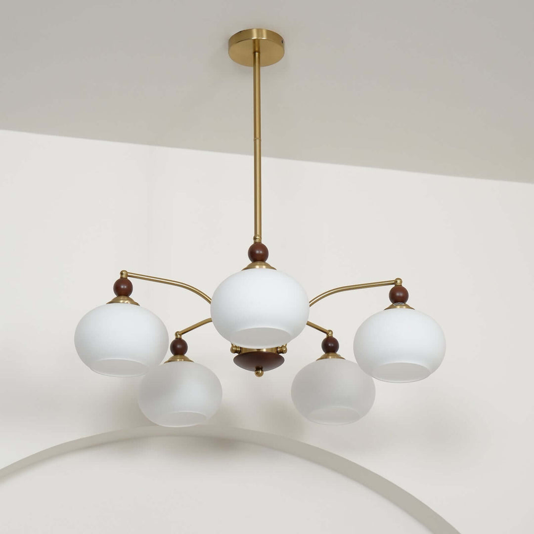 Retro Wood & Brass Chandelier