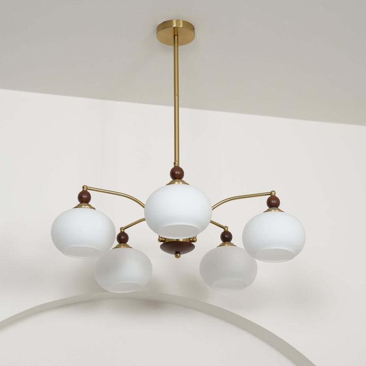 Retro Wood & Brass Chandelier