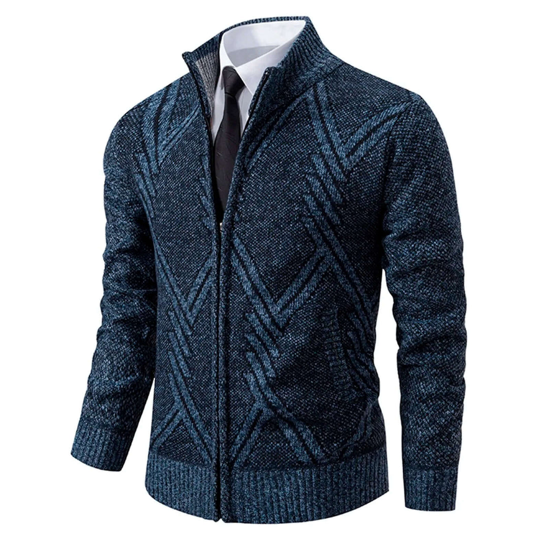 Men's Knitted Cardigan with Stand-Up Collar