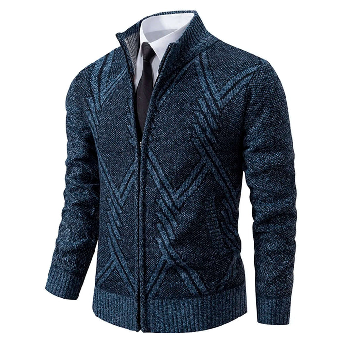 Men's Knitted Cardigan with Stand-Up Collar