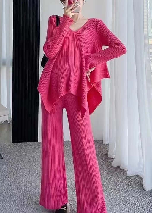 Women's Cotton Two-Piece Set with V-Neck