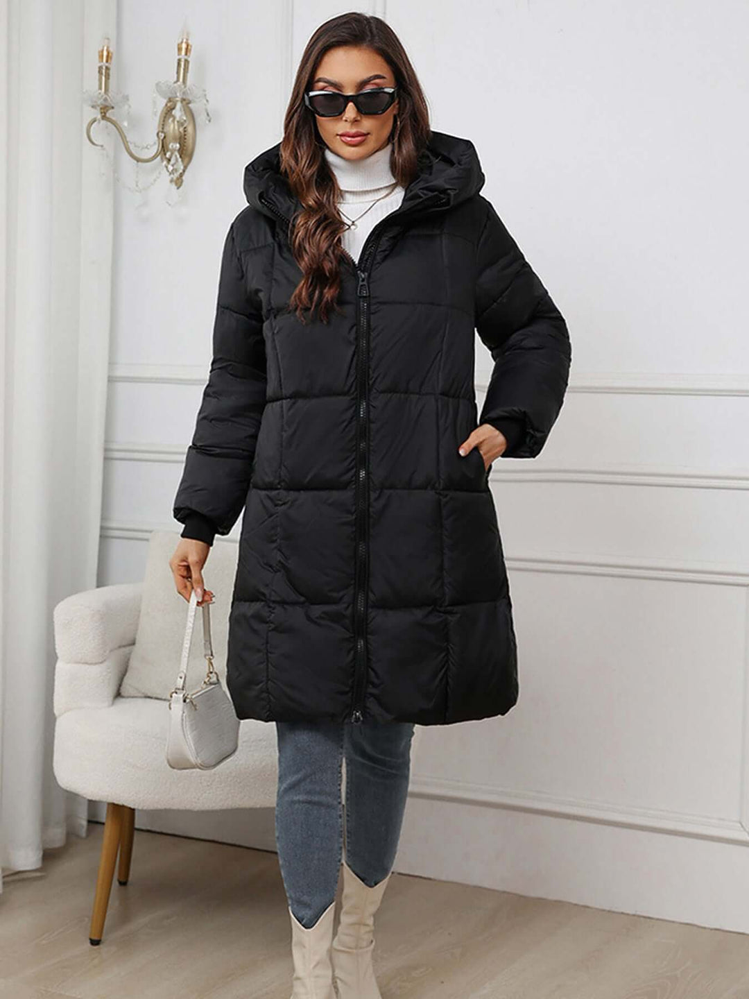 Damen Daunenmantel Lang mit Kapuze Steppmantel Winter Daunenjacke Wasserdicht