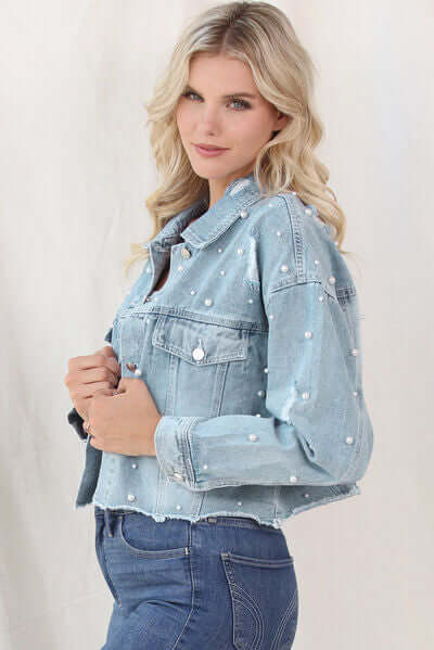 Women's Pearl-Trim Denim Jacket