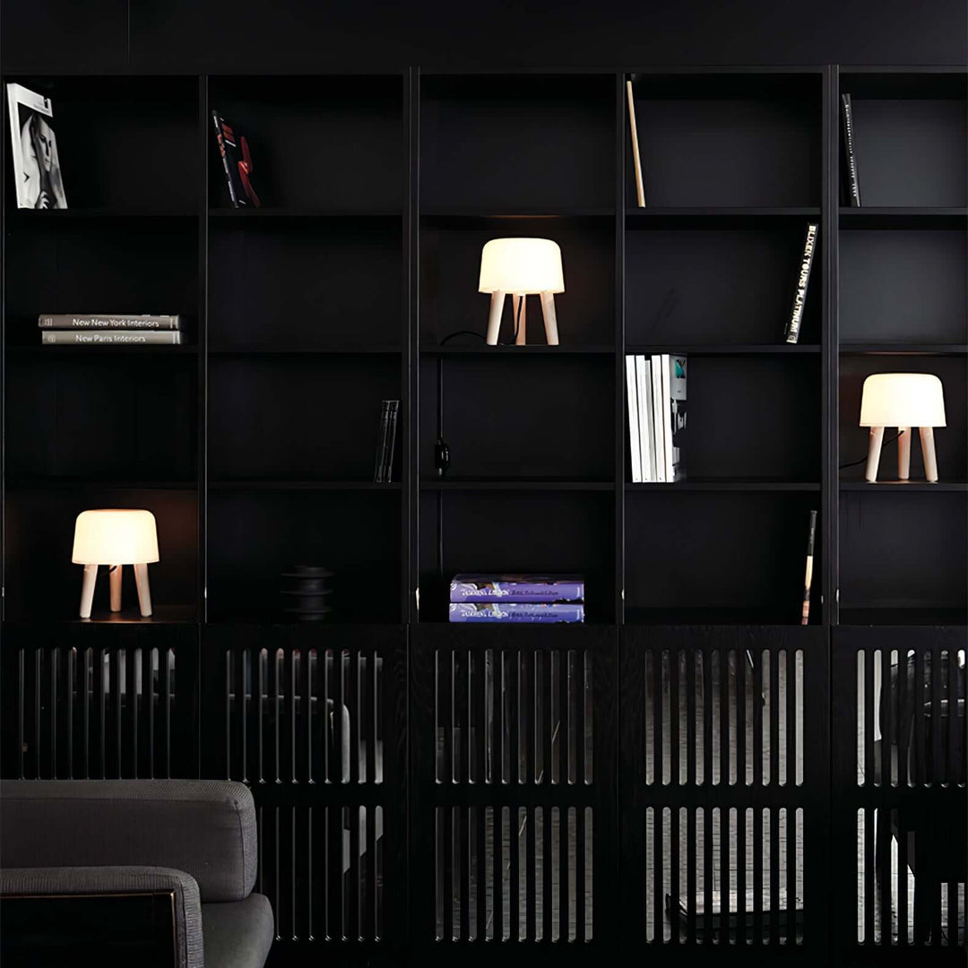 Wooden Tripod Table Lamp with Glass Shade