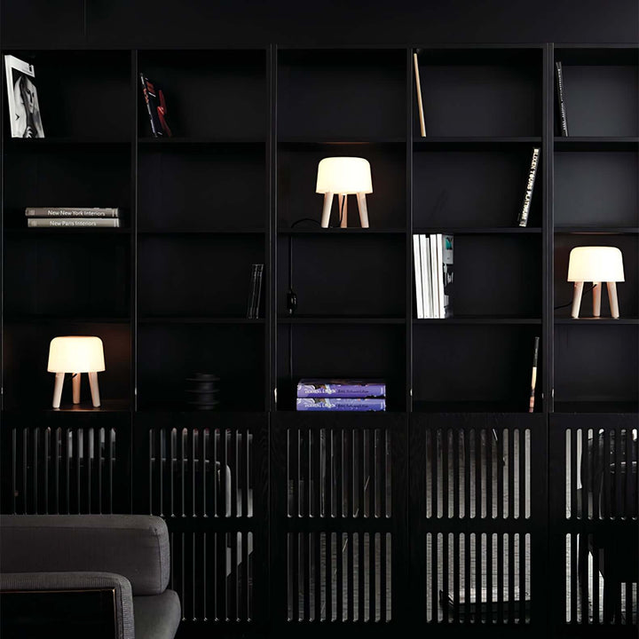Wooden Tripod Table Lamp with Glass Shade