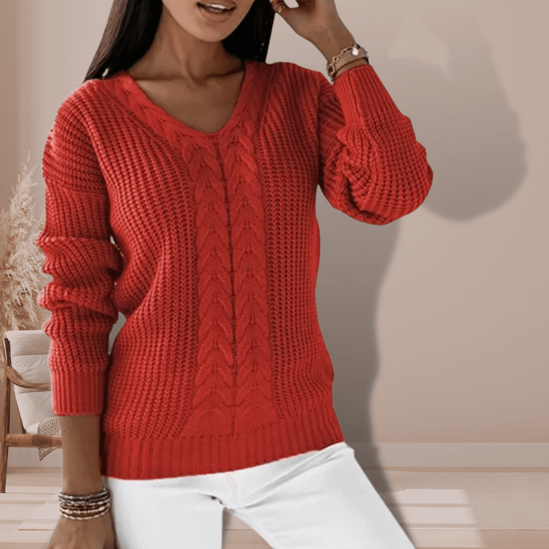 Women's V-Neck Knitted Slim Fit Pullover