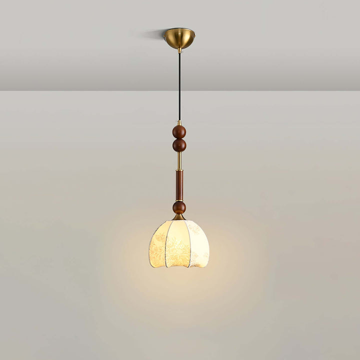 Elegant Glass Pendant Lamp with Wooden & Brass Accents
