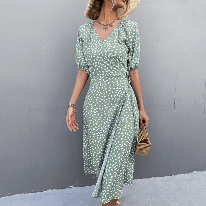 Polka Dot V-Neck Wrap Dress