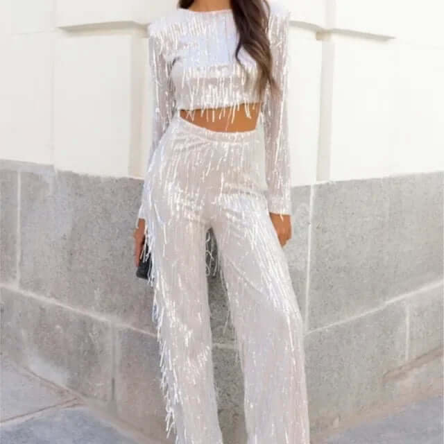 Women's Sequin Crop Top & Trousers Set