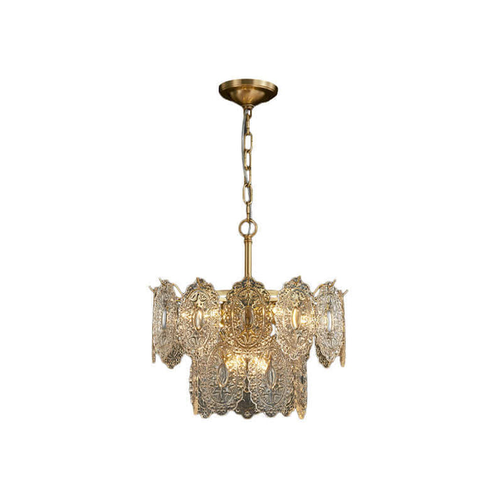 Crystal Panel Chandelier, Embossed Lighting Fixture