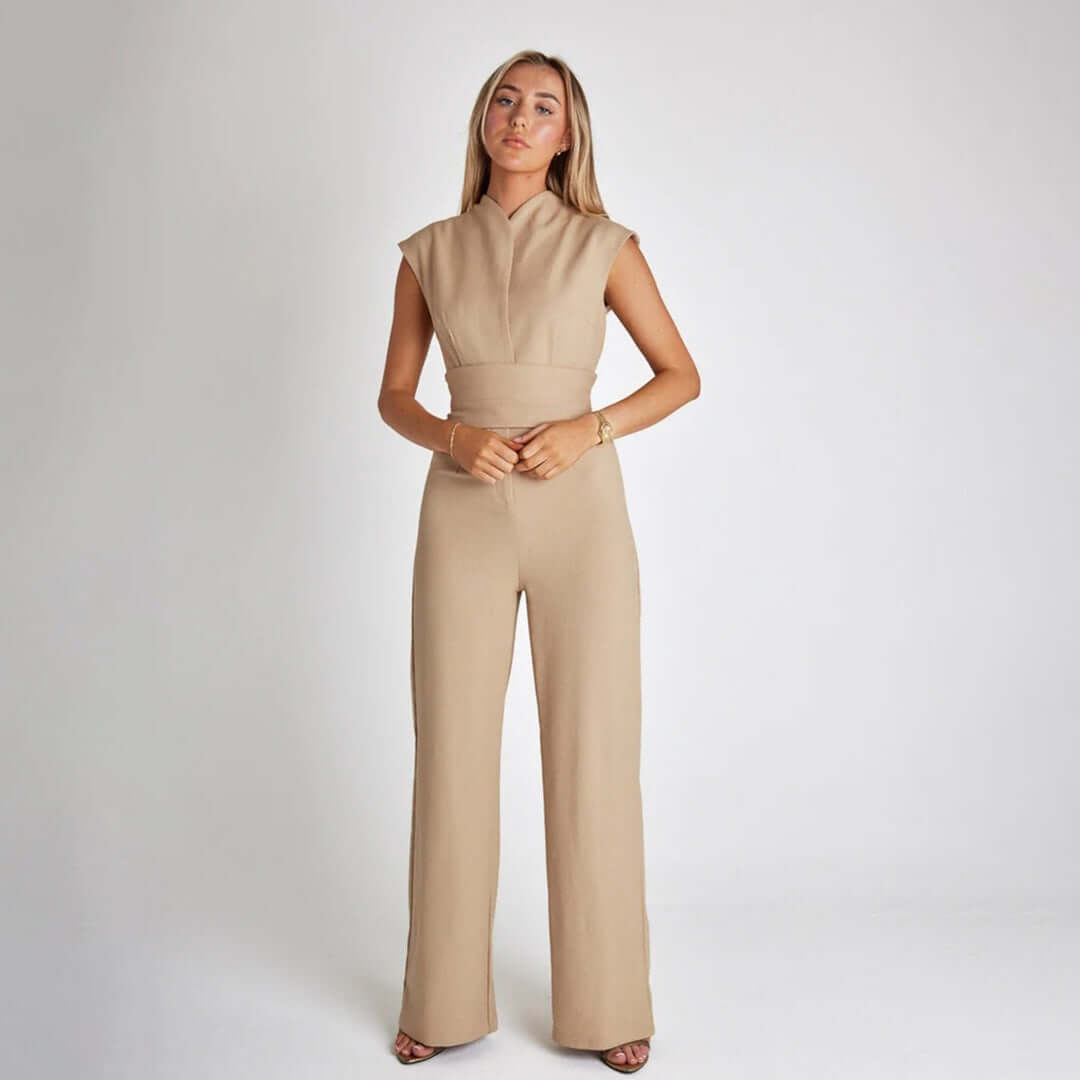 Sleeveless Wide-Leg Jumpsuit with Waist Tie
