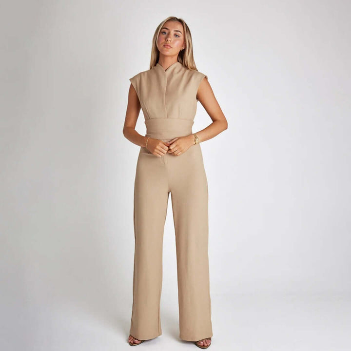 Sleeveless Wide-Leg Jumpsuit with Waist Tie