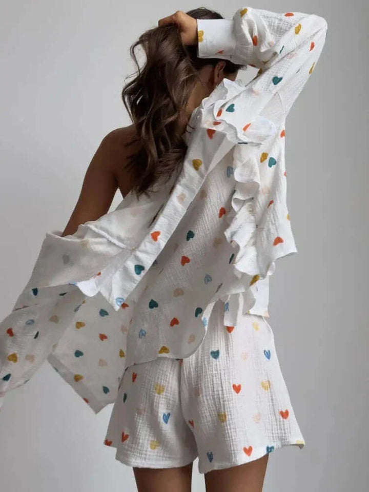 Women's Ruffled Blouse & Shorts Co-ord Set