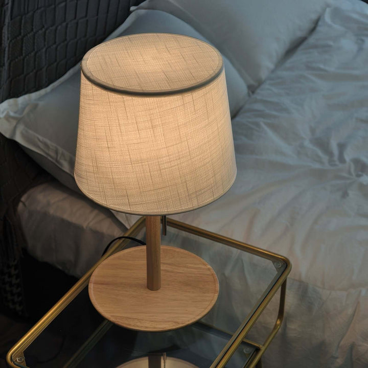 Nordic Walnut Wood Table Lamp with Fabric Shade