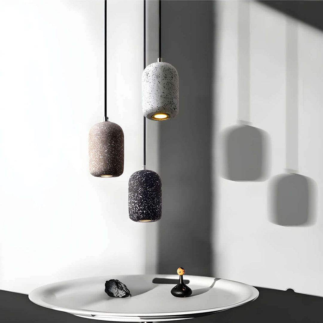 Modern Industrial Pendant Light Fixture, Cement, Glass, Dia 16cm
