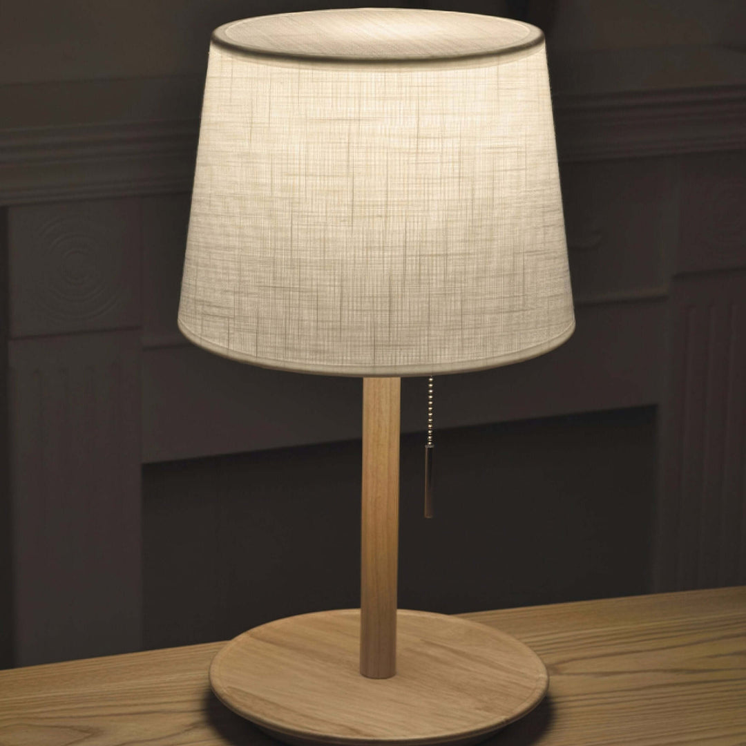 Nordic Walnut Wood Table Lamp with Fabric Shade