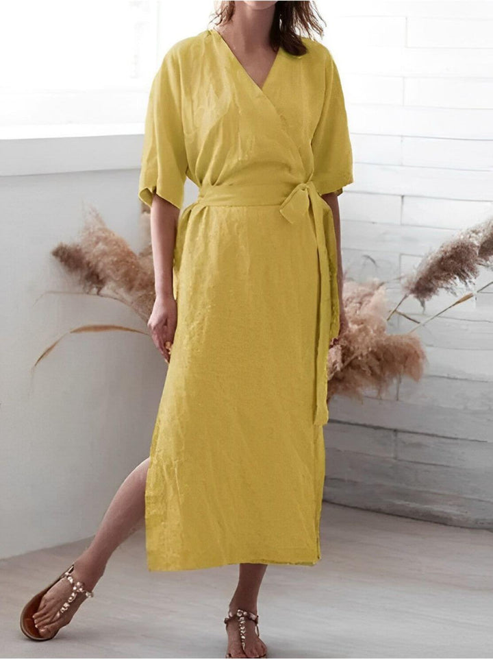 Wrap Dress with V-Neckline and Belt